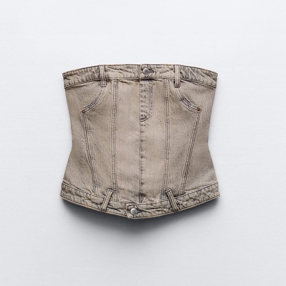 CORSET STYLE DENIM TOP TRF - Picture 1 of 7